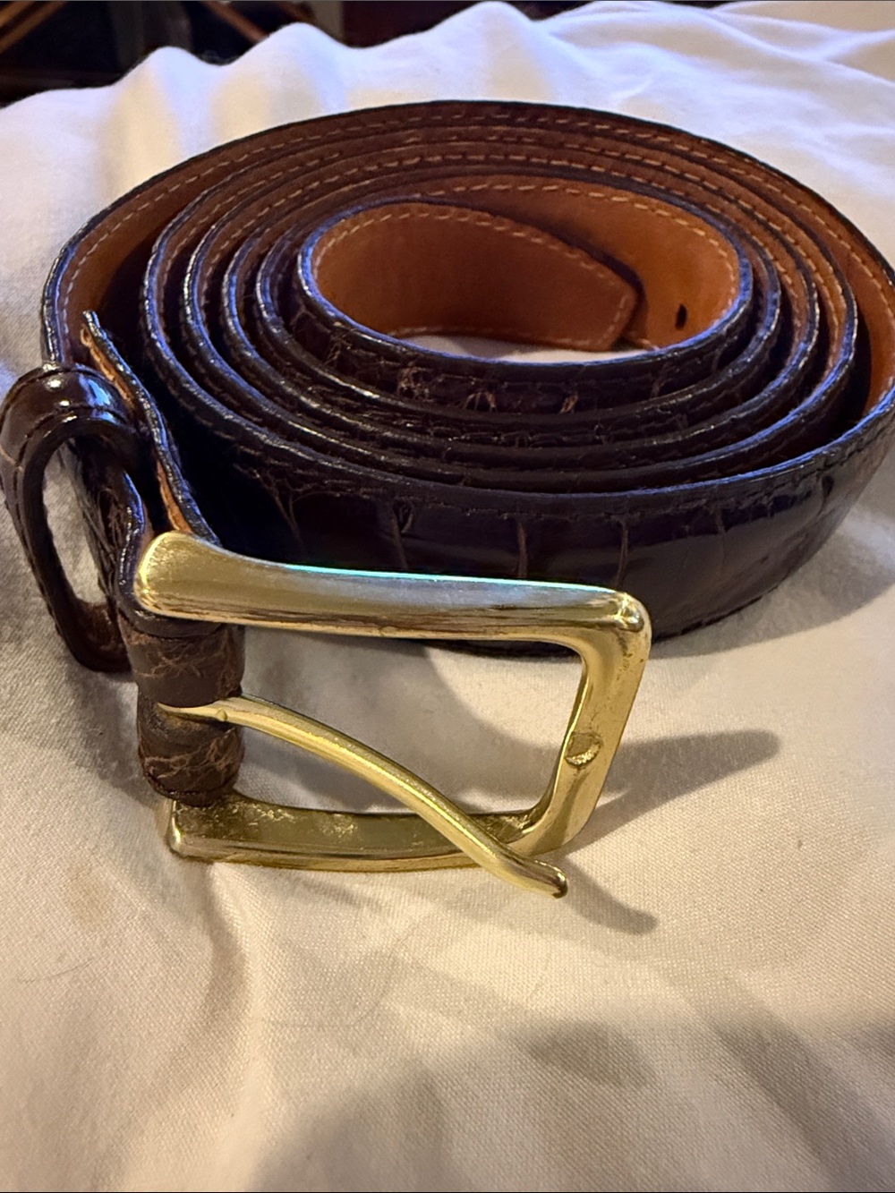 Brooks Brothers Size 50 Brown Croc Print Belt Style: 1333 Genuine Leather